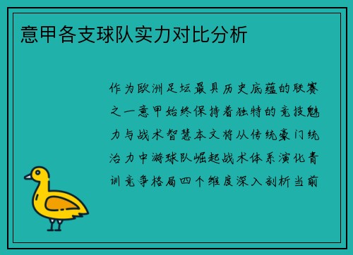 意甲各支球队实力对比分析