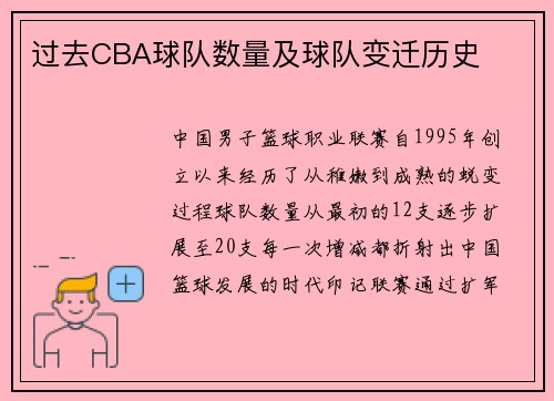 过去CBA球队数量及球队变迁历史