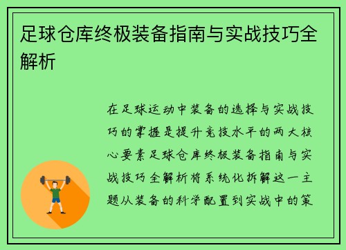 足球仓库终极装备指南与实战技巧全解析